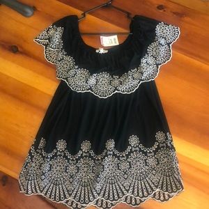 Embroidered off the shoulder tunic top